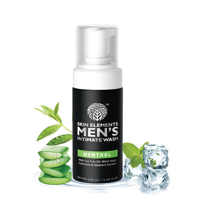 Skin Elements Intimate Wash for Men with Menthol (4.05 fl. oz.) | pH Balanced Foaming Private Part Cleaner | Prevents Itching, Irritation & Bad Odor