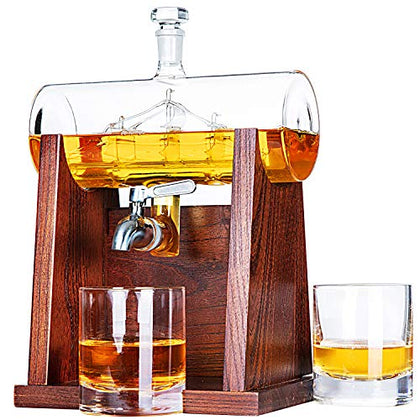 Jillmo Decanter, 1250ml Whiskey Decanter Set with 2 Whiskey Glasses, Great Bourbon Whiskey Gifts for Men