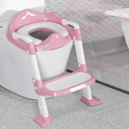 BRINJOY Potty Training Seat with Step Stool Ladder, Foldable Toddler Potty Seat for Toilet w/Splash Guard & Cushioned Seat, 2 in 1 Potty Training Toilet for Girls Boys w/Anti-Slip Pad