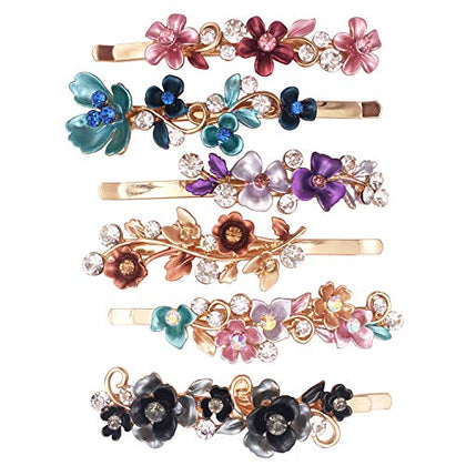 6 Colorful Vintage Decorative Flower Design Metal Gold Tone Hair Pins Slides Accessories Women Girls