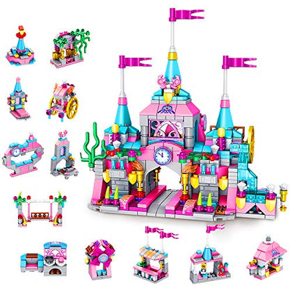 VATOS Girls Building Blocks Set Toy, 568 pcs Princess Castle Toys | 25 in 1 Models Pink Palace Bricks Toys, STEM Construction Kits Girls Toys Gift for Kids Boys Girls Age 6-12 Years Old