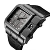 OULM 3364 Brand Original Rectangle Unique Design Men Wristwatch Wide Dial Leather Strap Quartz Watch + in Stock (Black)