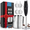 Zulay Milk Frother Complete Set Coffee Gift, Handheld Foam Maker for Lattes - Whisk Drink Mixer for Coffee, Mini Blender for Cappuccino, Frappe - Includes Frother, Stencils & Frothing Cup (Black)