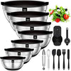 AIKKIL Mixing Bowls with Airtight Lids, 20 piece Stainless Steel Metal Nesting Bowls, Non-Slip Silicone Bottom, Size 7, 3.5, 2.5, 2.0,1.5, 1,0.67QT Great for Mixing, Baking, Serving (Black)