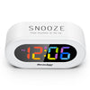 REACHER Small Colorful LED Digital Alarm Clock with Snooze, Simple to Operate, Full Range Brightness Dimmer, Adjustable Alarm Volume, Outlet Powered Compact Clock for Bedrooms, Bedside, Desk, Shelf