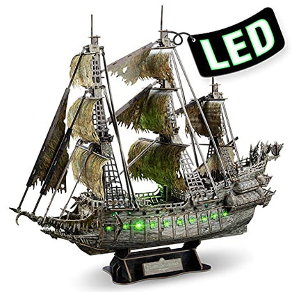 3D Puzzles for Adults Green LED Flying Dutchman 360 Pieces Haunted Pirate Ship Arts & Crafts for Adults Gifts for Men Women Model Kit, Lighting Ghost Ship Desk Decor Gifts Stocking Stuffers for Adults