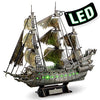 3D Puzzles for Adults Green LED Flying Dutchman 360 Pieces Haunted Pirate Ship Arts & Crafts for Adults Gifts for Men Women Model Kit, Lighting Ghost Ship Desk Decor Gifts Stocking Stuffers for Adults