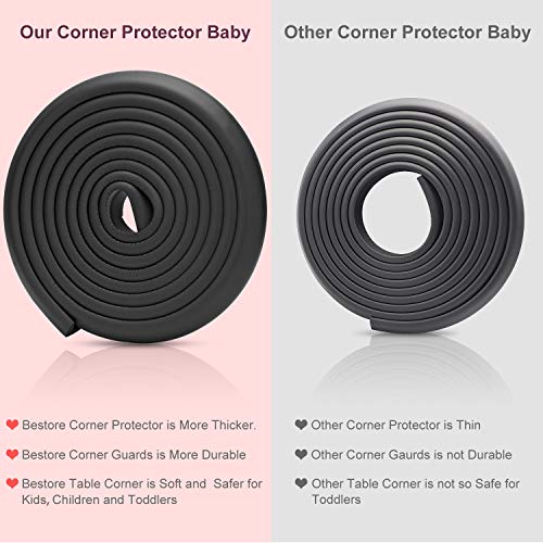 Baby Proofing Edge Corner Protector, 20.5 ft (18.1ft Edge + 8 Corners) Baby Proof Corner Guards,Thick Table Bumper Guard, 3M Pre-Taped Corners, Soft Rubber Foam Guard Heavy-Duty (Black)