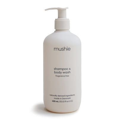mushie Baby Shampoo & Body Wash | Gentle Formula for Delicate Skin | Certified Organic | Made in Denmark, 13.53 fl oz (Fragrance Free)