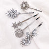 5-Pack Vintage Crystal Decorative Bobby Pins Hair Accessories Silver Tone Women