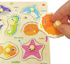 Wooden Peg Puzzle, Sea Creature Chunky Baby Puzzles, Colorful Wood Shape Puzzle Peg Board, Animal Knob Puzzle for Educational Toddlers 18 Months and Up, 11 Pieces