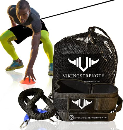 Vikingstrength - 360° Resistance Running Training Bungee Band (Waist) for Speed, Fitness Agility, Speed Strength - Gym Equipment for Football, Basketball, Solo or Partner + V-Strength Workout App