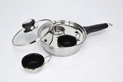 CozyKit 2 Cups Egg Poacher Pan - Stainless Steel Poached Egg Cooker - Perfect Poached Egg Maker - Induction Cooktop Egg Poachers Cookware Set with 2 Nonstick Large PFOA FREE Egg Poacher Cups