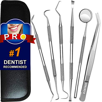 Dental Tools, Teeth Cleaning Tools, Professional Dental Hygiene Kit, Plaque Remover for Teeth, Stainless Steel Tooth Scraper Plaque Tartar Cleaner, Dental Scaler - with Case, Unflavored