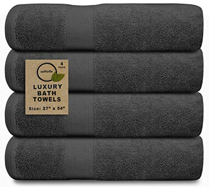 Softolle 100% Cotton Luxury Bath Towels - 600 GSM Cotton Towels for Bathroom - Set of 4 Bath Towel - Eco-Friendly, Super Soft, Highly Absorbent Bath Towel (27x54 inches Grey)