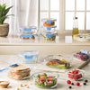 FineDine 24-Piece Superior Glass Food Storage Containers Set - Newly Innovated Hinged Locking lids - 100% Leakproof Glass Meal-Prep Containers, Great On-the-Go & Freezer-to-Oven-Safe Food Containers