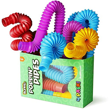 BUNMO Stocking Stuffers | Pop Tubes Large 4pk | Imaginative Play & Stimulating Creative Learning | Montessori Sensory Toys Ages 3 4 5 6 7 8 Years Old | Toddler Toys Stocking Stuffers for Kids Boys
