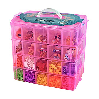 Bins & Things Clear 4-Tier Stackable Storage Containers with lids - 40 Adjustable Compartments for Craft Organizers - Storage box for Jewelry, kids toys, makeup box and sewing supplies - Large