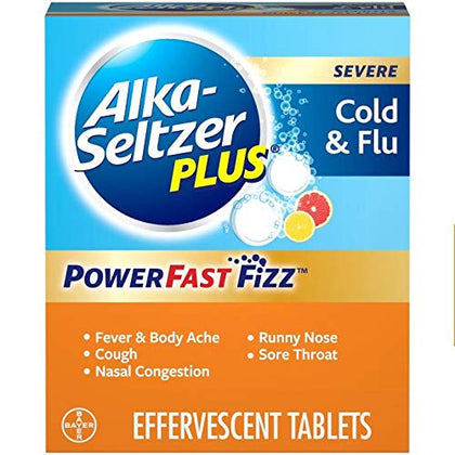 Alka-Seltzer Plus Severe Non-Drowsy Cold & Flu PowerFast Fizz Citrus Effervescent Tablets 20 Count (Pack of 1)