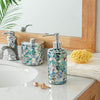 KMWARES Decorative Mosaic Glass Bathroom Accessories Set 5PCs - Includes Hande Soap Dispenser & Cotton Jar & Tumbler & Vanity Tray & Toothbrush Holder - Multi Blue Green