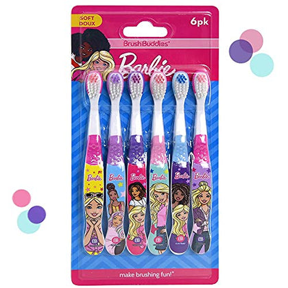 Brush Buddies 6 Pack Barbie Toothbrushes for Kids, Children's Toothbrushes, Soft Bristle Toothbrushes for Kids