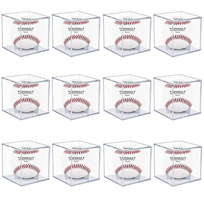 12 Pack UV Protected Acrylic Boxes for Display,Clear Display Case Baseball Cube Memorabilia Showcase Autograph Ball Protector