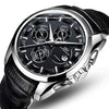 MASTOP Swiss Brands Men's Automatic Self-Wind Watch Stainless Steel and with Brown Genuine Leather Band (Silver Black)