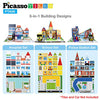 PicassoTiles 80pc School, Hospital, Police Station 3-in-1 Theme Magnet Self Adhesive Backing Stick-On Puzzle Graphic Kit and Overlay Maps for Magnetic Building Blocks STEM Learning Construction Toy