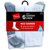 Hanes mens Hanes Men's Socks, 6-pair Pack Max Cushion Crew, White/Grey Foot Bottom, 6 12 US