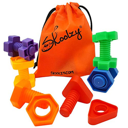 Skoolzy Nuts and Bolts 12 Piece Toy_Building_Block Set Sensory Occupational Therapy STEM for 18+ Months Toddler Toys & Kids, Includes eBook