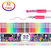 Taotree Glitter Gel Pens, 32 Color Neon Glitter Pens Fine Tip Art Markers Set 40% More Ink Colored Gel Pens for Adult Coloring Book, Drawing, Doodling, Scrapbook, Journaling, Sparkle Pen Gift for Kids