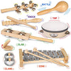 LOOIKOOS Toddler Musical Instruments, Eco Friendly Musical Set for Kids Preschool Educational, Natural Wooden Percussion Instruments Musical Toys for Boys and Girls with Storage Bag