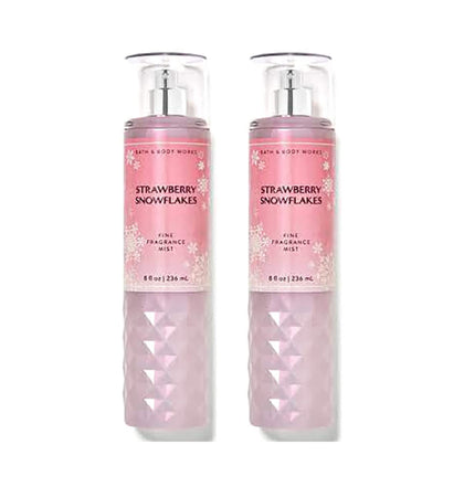 Bath & Body Works Strawberry Snowflakes Fine Fragrance Body Mist Gift Set 8 oz Pack Lot of 2 (Strawberry Snowflakes) Packaging Varies