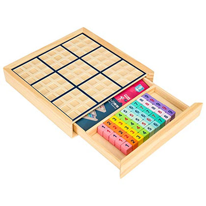 Wooden Sudoku Puzzles Board Game with Drawer (Colorful) - Math Brain Teaser Toys Educational Desktop Game Train Logical Thinking Ability
