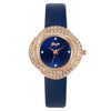 Weicam Women Girls Elegant Leather Band Round Dial with Crystal Bangle Bracelet Analog Quartz Wrist Watch (Blue)