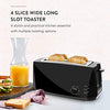 Elite Gourmet ECT4829B# Long Slot 4 Slice Toaster, Reheat 6 Toast Settings, Defrost, Cancel Functions, Built-in Warming Rack, Extra Wide Slots for Bagels Waffles, Black