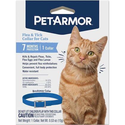 PetArmor Flea & Tick Collar for Cats, Kills Fleas & Ticks, Long Lasting Protection for 6 Months, Water Resistant, One Size Fits All, 1 Collar