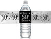 Black and Silver 50th Birthday Water Bottle Labels - Shiny Foil - 24 Stickers