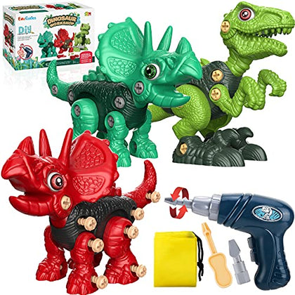 EduCuties Dinosaur Toys for Kids 3-5, Take Apart Dino Games for Boys Girls Age 5-7, Construction Building Educational STEM Sets with Electric Drill for Children Birthday Present