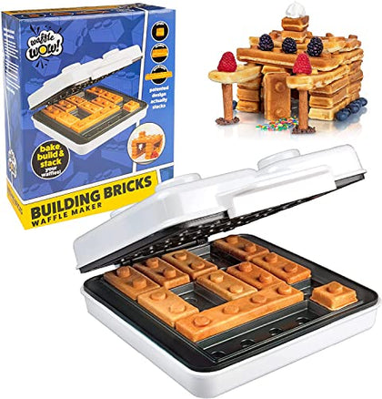 Building Brick Electric Waffle Maker- Cook Fun, Buildable Waffles, Pancakes in Minutes - Build Houses, Cars & More Out of Stackable Waffles- Bite Sized Easy to Hold, Nonstick Iron, Kids Breakfast Gift