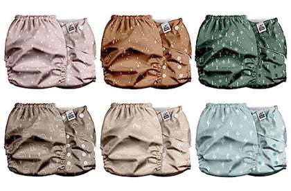 Mama Koala 2.0 Cloth Diapers for Babies with AWJ Lining, 6 Pack with 6 Bamboo Cloth Diaper Inserts - Reusable and Washable Pocket Diapers(Simply Neutrals)