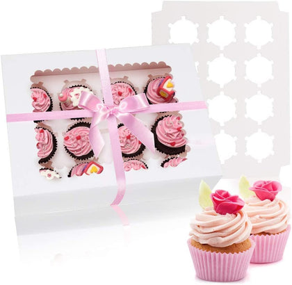Rarapop 6-Set Cupcake Boxes Hold 12 Standard Cupcakes, Food Grade Cupcake Holders Bakery Carrier Boxes with Windows and Inserts for Cupcakes, Muffins and Pastries