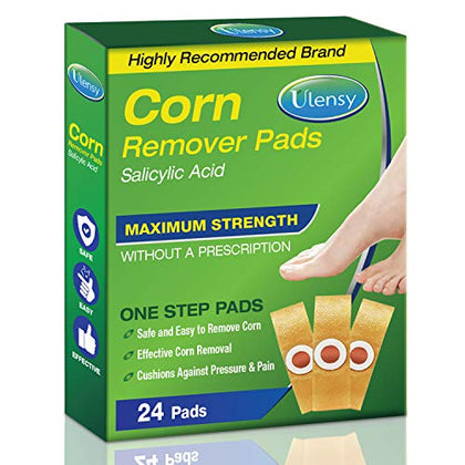Corn Remover Pads for Feet & Toes: Corn Pain Relief Kit for Feet, Toes, Hands & Knees, 24 Salicylic Acid Bandages, Fast-Acting Corn Treatment, Foot Care, Toe Protection, 24 Corn Removal Patches