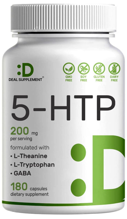 5-HTP 200mg Plus L-Theanine 200mg, GABA & L-Tryptophan, 240 Capsules | 98% High African Derived Griffonia Seed Extract | Complete Supports Calm & Relaxation