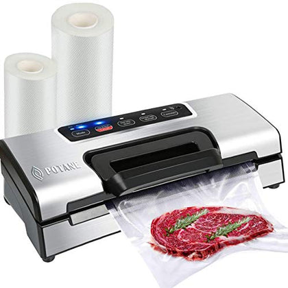 Potane Precision Vacuum Sealer Machine,Pro Food Sealer with Built-in Cutter and Bag Storage(Up to 20 Feet Length), Both Auto&Manual Options,2 Modes,Includes 2 Bag Rolls 11x16 and 8x16,Compact Design