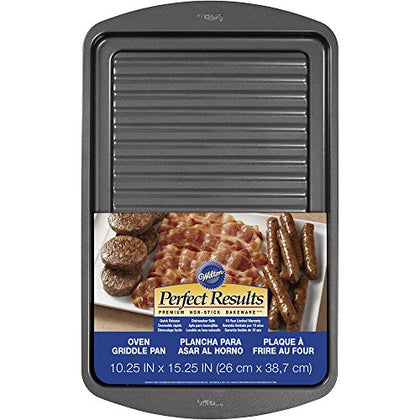 Wilton Perfect Results Premium Non-Stick Bakeware, Oven Griddle Pan, Great for Preparing Bacon and Sausages in the Oven, 10.25 x 15.25 Inches