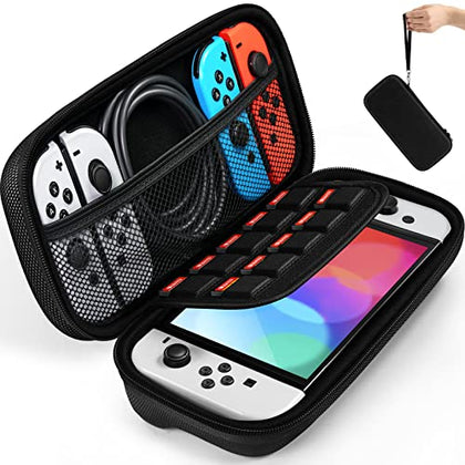ivoler Carrying Case for Nintendo Switch and NEW Switch OLED Model(2021),Portable Hard Shell Pouch Carrying Travel Game Bag for Switch Accessories Holds 10 Game Cartridge (Black)