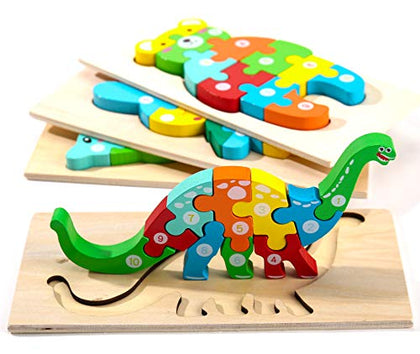 Montessori Mama Wooden Toddler Puzzles for Kids Ages 3-5, Montessori Toys for 2 Year Old, Wooden Puzzles for Toddlers 1-3 Years, 4-Pack Toddler Puzzle Toddler Toys