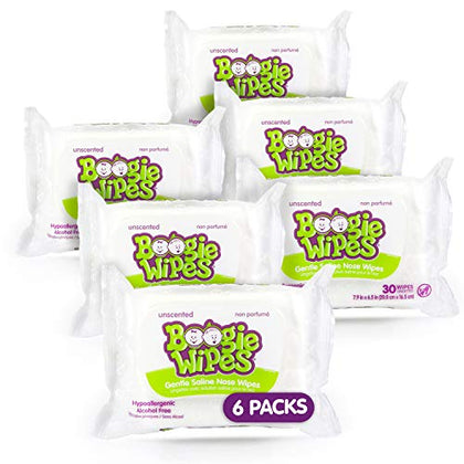 Baby Wipes Unscented by Boogie Wipes, Wet Wipes for Face, Hand, Body & Nose, Made with Vitamin E, Aloe, Chamomile and Natural Saline, 180 Count-30 Count (Pack of 6)