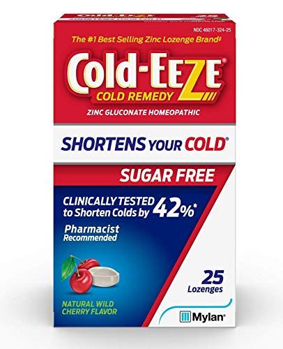 Cold-EEZE Sugar-Free, Natural Wild Cherry Zinc Lozenges, Homeopathic Cold Remedy, Shortens the Common Cold, Sore Throat, Cough, Congestion & Post Nasal Drip, #1 Best Selling Zinc Lozenge Brand, 25 Ct